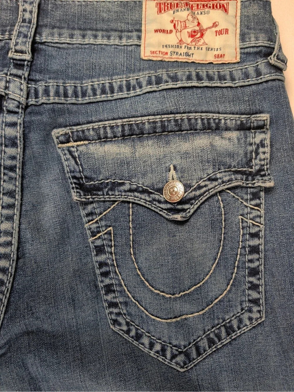 True Religion Section Straight Leg Jeans Light Wash Flap Pocket (36)